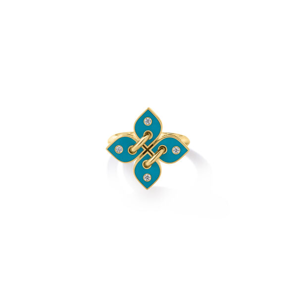 Venetian Princess Filo Yellow Gold, Turquoise Enamel and Diamond Ring